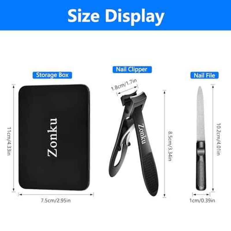 Toenail Clippers for Seniors Thick Nails,Ultra Wide Jaw Angled Head for Large Toe Nail Clippers for Men Women, Heavy Duty Stainless Steel with Long Handle Cutter,Nail File(Black)