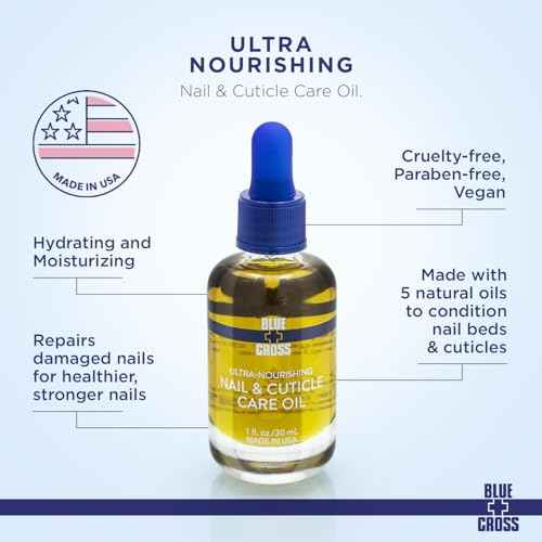 Blue Cross Nail & Cuticle Care Oil, Mineral Oil Free, Hydrating, Moisturizing, All Natural Professional Nail + Cuticle Care, Lemongrass/Lavender Scented Essential Oils, Made in USA, 1 floz/30mL
