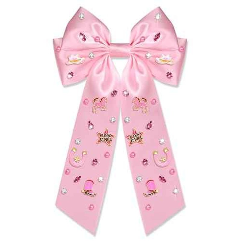 Western Hair Bows for Women Howdy Cowgirl Hair Bow Clips Cowboy Hat Boot Hair Ribbons Jeweled Big Pink Hair Bows Western Hair Accessories Bachelorette Rodeo Nashville Cowgirl Outfits Gifts (Pattern D)