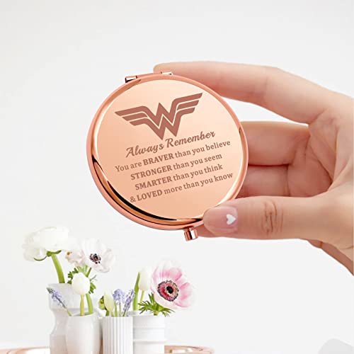KEYCHIN Heroine Pocket Mirror Diana Fans Gift You are Braver Stronger Smarter Than You Think Heroine Compact Mirror for Women Girls (Heroine-RG)