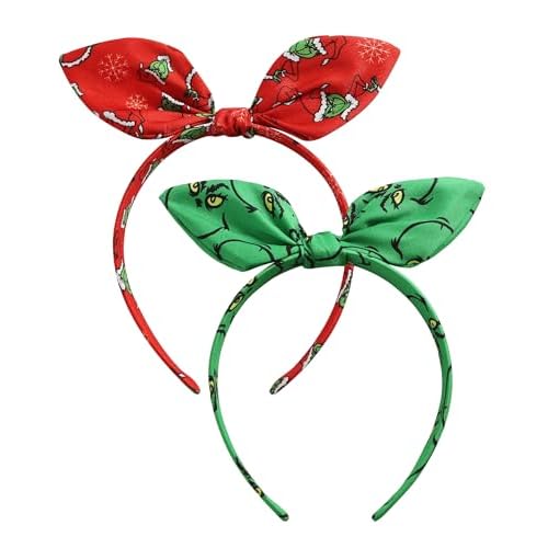 2PCS Christmas Bow Headband Green Monster Knotted Headwear Halloween Costume Hair Accessories New Year Party Gift