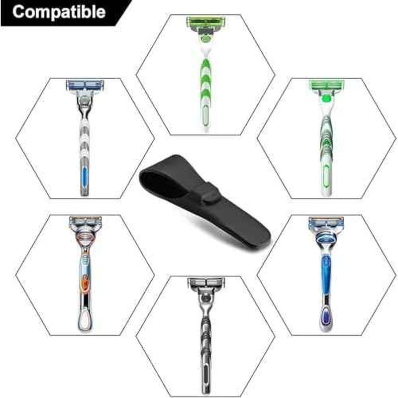 LinMei Silicone Razor Travel Case Compatible with Gillette, Parker, Merkur Razor (Black+Cleaning Brush)