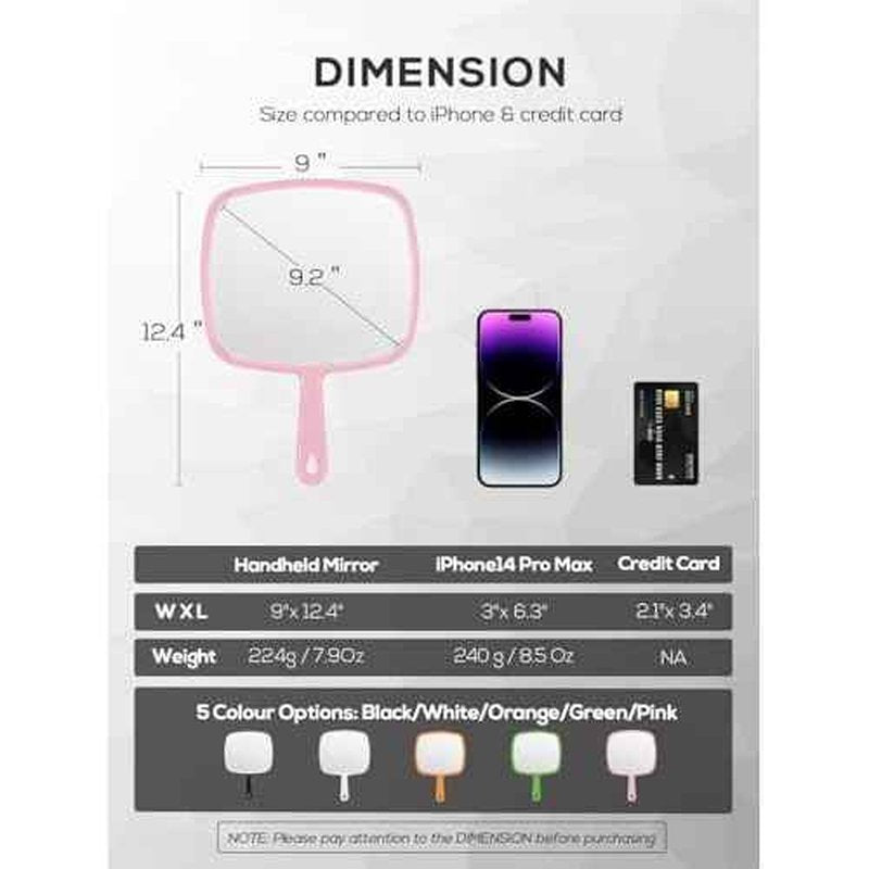 Extra Large Handheld Mirror£¬Hand Salon Mirror with Handle for Barbers, Hairdressing (Pink£¬12.4" Lx 9" W)