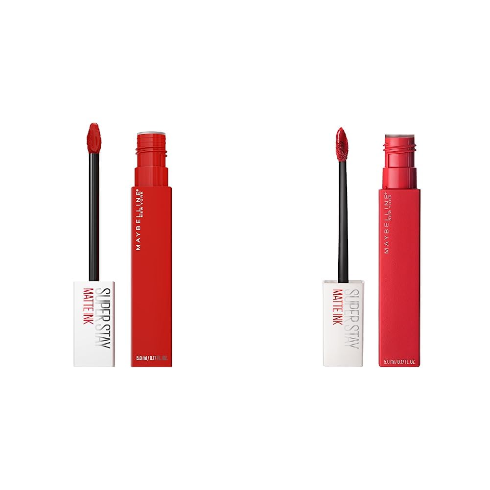 Maybelline Super Stay Matte Ink Liquid Lipstick Set - Long-Lasting 16H Wear | Blue Red Pioneer & Cardinal Red Innovator Shades