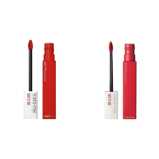 Maybelline Super Stay Matte Ink Liquid Lipstick Set - Long-Lasting 16H Wear | Blue Red Pioneer & Cardinal Red Innovator Shades