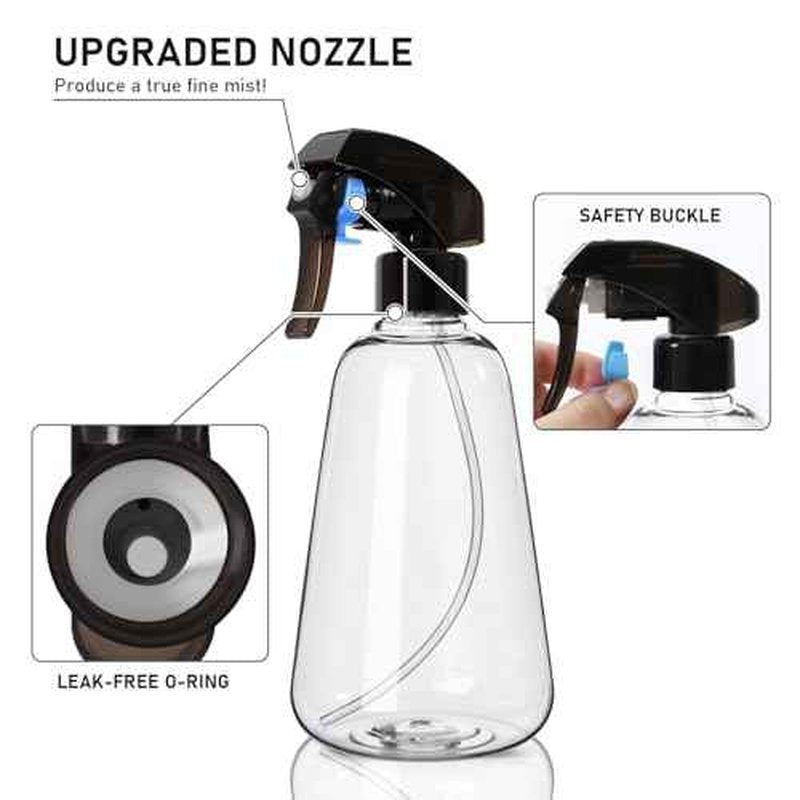 Spray Bottle 2 Pack, 16oz - Ultra Fine Mist, Plant Mister Hair Misting Empty Spray Bottles Indoor, Leak Proof Water Sprayer for Planting, Hair Care, Essential Oils, Cleaning Solutions (Clear)