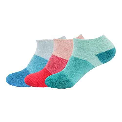 BambooMN Women's X-Large Fuzzy Soft Aloe Infused Nylon Spa Socks, Assortment A, 3 Pairs