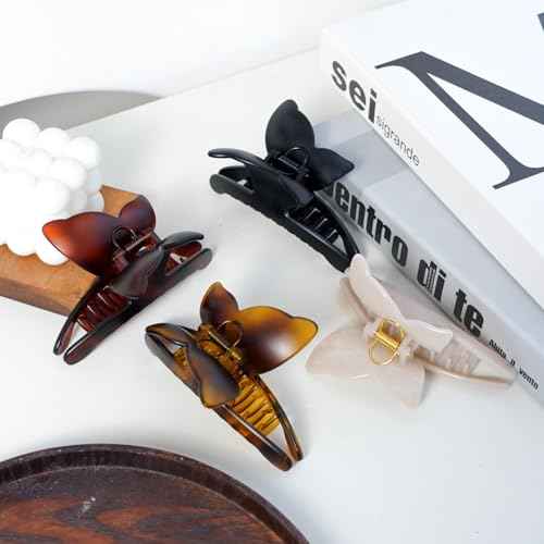 Butterfly Hair Clips, 4.7 inch Large Butterfly Claw Clips For Thick Thin Hair, Strong Hold Nonslip hair clips, Matte Hair Clips for women (4Pcs)