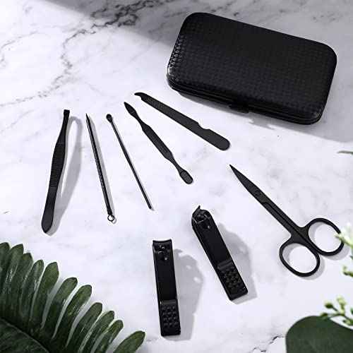 Geosar 12 Sets Manicure Set Nail Clippers Pedicure Kit 8 in 1 Grooming Stainless Steel Kits Nail Care Tools with Travel Case Xmas Gifts Christmas Stocking Stuffers for Men Women(Red Background)