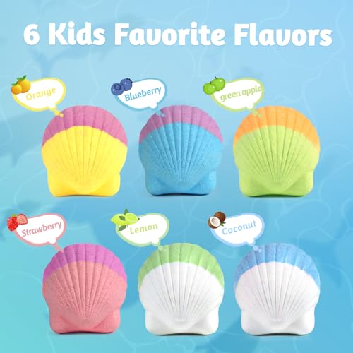 Bath Bombs for Kids with Surprise Inside, 6 PCS Natural Organic Bath Bombs for Girls & Toddlers Aged 3-12, Kids Bath Bombs Gift Set with Mermaid Bracelets Hair Clip Jewelry for Birthday Christmas