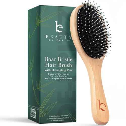 Boar Bristle Hair Brush - Smoothes & Detangles All Hair Types, Hairbrush for Women, Men & Kids, Brush for Thick Hair, Distributes Oils for Natural Shine & Stimulates Scalp