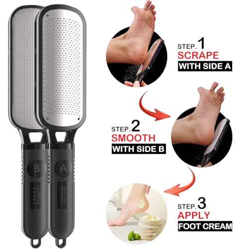 Antonki Foot File for Dead Skin, Double Sided Callus Remover for Feet, Metal Foot Scrubber for Cracked Heel, Professional Foot Scraper Rasp Pedicure Tool to Remove Hard Skin - 2 in 1 Foot File