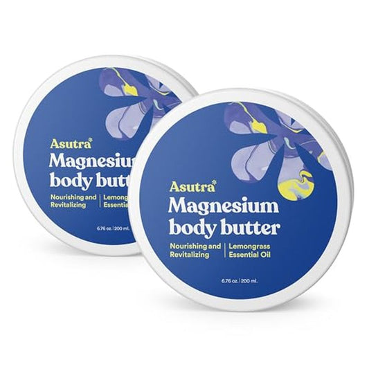 ASUTRA Magnesium Body Butter Lotion, 6.76 oz (Pack of 2), Soothing Shea Butter & Almond Oil Moisturizer, Premium-Quality Magnesium, Lemongrass Essential Oil