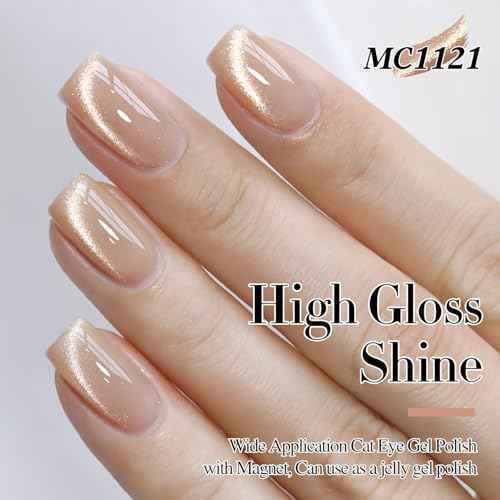 Double Rhythm Cat Eye Gel Polish with Magnet 15ML Ice Glass Holographic Glitter Shimmer Translucent Sheer Color Salon Soak Off Magnetic at Home (Milky Nude-MC1121)