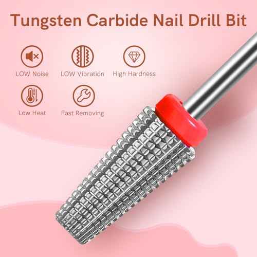 Tungsten Nail Drill Bit, 5 in 1 Carbide Tapered, 3/32" Shank, Two Way Rotate Use, for Nails Fast Removing Acrylic Nail Hard Gels Cuticle Nail Efile Bit for Nail Drill Machine (Fine, Silver)