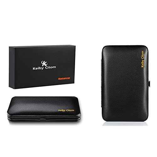 Professional Stainless Steel Nail Clipper Travel & Grooming Kit Nail Tools Manicure & Pedicure Set of 15pcs with Luxurious Case (Black/Yellow)