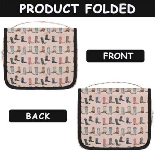 Travel Toiletry Bag for Women Men with Hanging Hook Pink Retro Western Print Cowboy Pattern Makeup Cosmetic Bag Organizer Travel Bag for Toiletries Essentials Accessories, Large Size