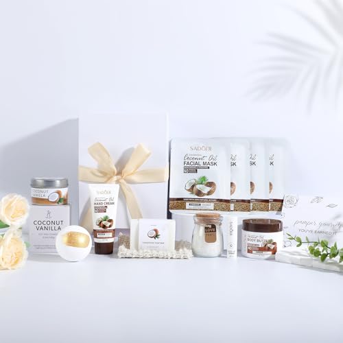 Coconut Spa Gifts for Women Birthday Self Care Kit Christmas Gifts Basket Thank You Relaxing Bath Sets for Moms Friends Co-worker Daughter Girlfriend Grandma Sister Teacher Daughter-in-Law