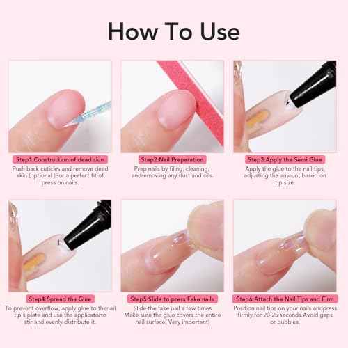 Curvlife Newly Upgraded Quick Drying 10g Semi Solid Nail Glue with 10ml Remover for Press On Nails Tips No Need for UV Lamp Long Lasting Fake Acrylic Nails Kit Glue Gel