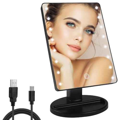 Lighted Makeup Mirror with Lights 16 Led Vanity Makeup Mirror with Adjustable Brightness and 180 Degree Rotation Touch Screen Dual Power Supply Gifts for Teens Girls Women