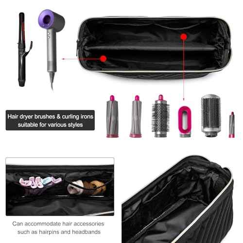 Hair Tools Travel Bag for Shark Flexstyle Dyson, Quilted Case Organizer Bag, Gift for Women Hair Accessories Storage Bag, Travel Hairdryer Portable Bag for Women, Black