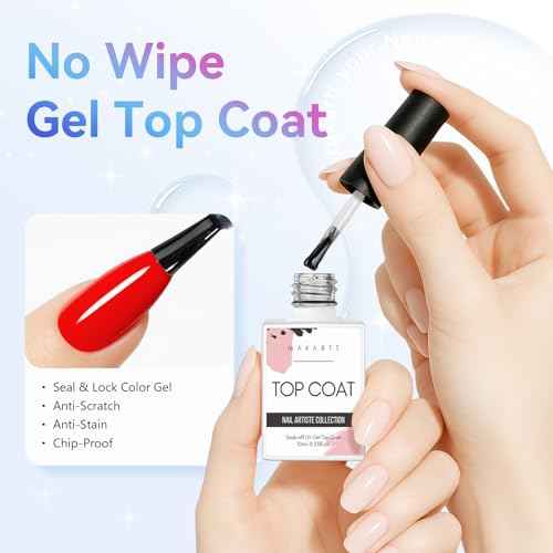 Makartt Gel Top Coat - 2 PCS No Wipe Top Coat Gel Nail Polish High Glossy Shine Finish Long Lasting, 10ML Clear Soak Off UV Nail Lamp, Salon Quality Art Design for Home Use Beauty Gift