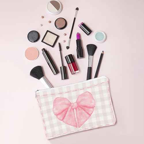 10 Pcs Pink Bow Makeup Bag Coquette Pink Bow Cosmetic Bag for Women Bow Themed Travel Zipper Pouch Coquette Party Favor for Birthday Christmas Graduation