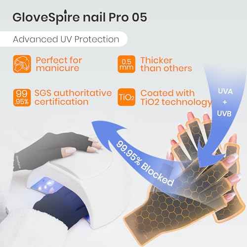 Thickened UV Gloves for Nails, UPF50+ UV Protection Gloves, Fingerless Design for Women Gel Manicures Anti UVA UVB Light(One Size Fits Most/Blush Pink)