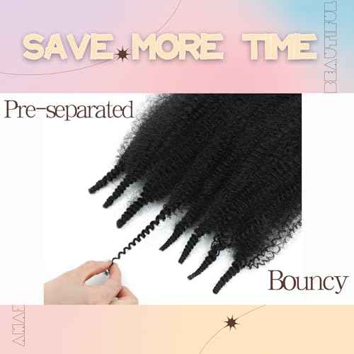 Spring Afro Twist Hair, 20 Inch Springy Marley Twist Braiding Hair Pre-Separated 6 Packs Spring Twist Afro Kinkys Bulk Hair for Soft Locs Crochet Hair Extensions for Black Women (1B, 20inch)