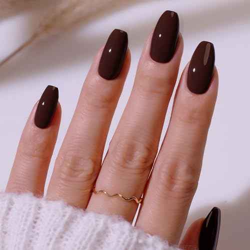 Heyhae Semi Cured Gel Nail Strips | No LED Lamp Needed | Fall, Solid, Brown | Easy Apply & Remove, Salon Quality | Includes 28 Strips, 1 Prep Pads, Nail File & Wooden stick - Hey, Espresso Yourself