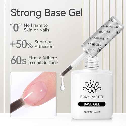 Born Pretty Gel Top Coat,15ml Gloss Base and Top Coat Set, No Wipe Super Top Gel Not Chip or Peel and Long Lasting Base Gel Top Gel for Nail Art