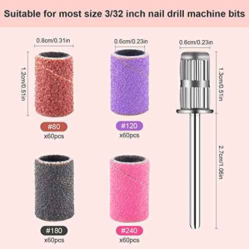 Rolybag Sanding Bands for Nail Drill Nail Sanding Bands Professional Sanding bit Nails 240 Pieces 4 Color Coarse Fine Grit Efile Sand Set 80#120#180#240# 2 Pieces Nail Drill Bits