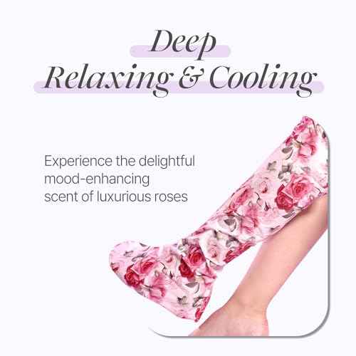 koelf Rose Petal Satin Leg mask 1pair- Intensive Cooling & Depuffing Leg Socks, Rose Scented Leg Relieving Mask with Arnica, Pumpkin, Coffee Seed Extract for Tired, Puffy Legs