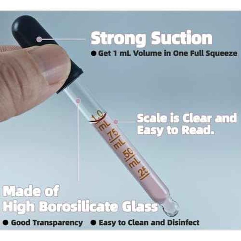 6 Pack Glass Pipette Dropper with Brush - Bent & Straight Tips, 1 ml Eye Droppers for Essential Oils, Lab, Crafts, Measuring and Transferring Liquids