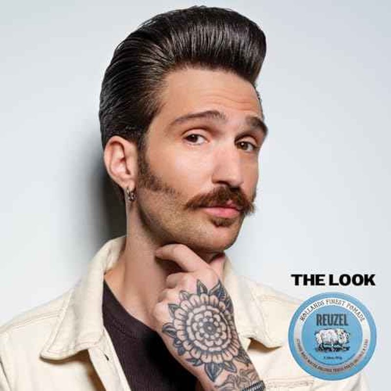 REUZEL Blue Pomade, Strong All Day Hold, Water Soluble Styling, High Shine and Flake Free, Easy To Wash Out, For All Hair Types
