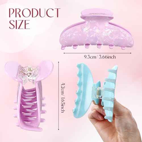 8 Pcs Large Acrylic Hair Claw Clips for Women Non-slip Strong Hold Jaw Clamps for Thick or Thin Hair(Flower,Drenched Color)