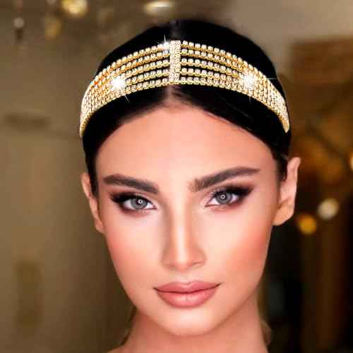 Gold Head Chain Rhinestone Head Jewelry Elastic Layered Headpiece Wedding Crystal Headbands Chain for Women