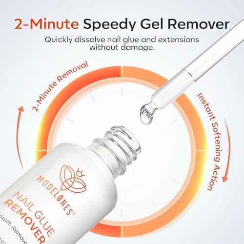 Modelones 50 ML Nail Glue Remover for Press On Nails, Upgrade Clear Stick On Nails Remover for Acrylic Tips, Nail Polish Remover with Wood Stick
