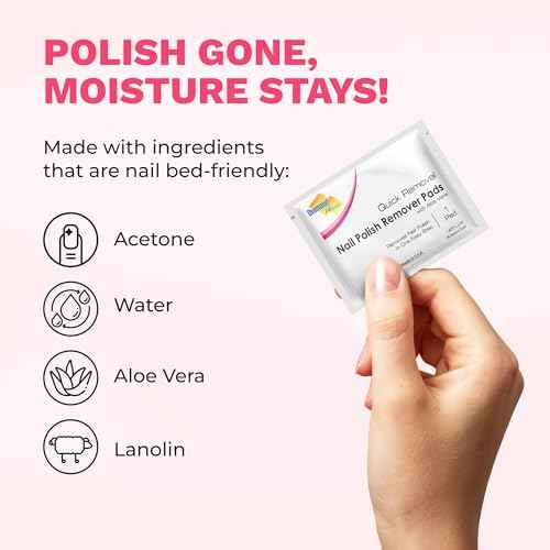 Diamond Wipes Nail Polish Remover Wipes with Aloe Vera, Acetone Nail Polish Remover Pads, 50 Individually Wrapped Nail Polish Wipes