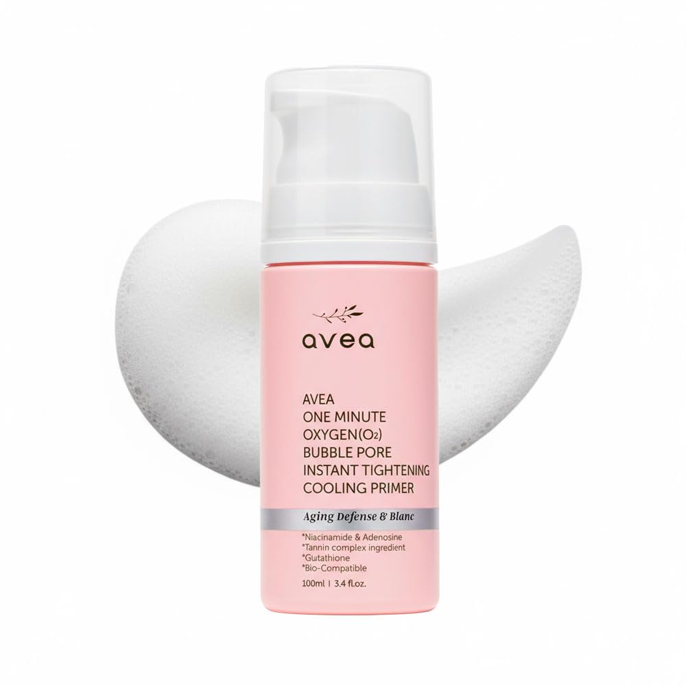AVEA 1 Minute Bubble Primer – Smoothing, Hydrating & Illuminating Makeup Base with Niacinamide & 12 Peptides, K-Beauty Instant Primer for Radiant, Pore-Refined & Glow Skin, 3.38 fl oz / 100ml