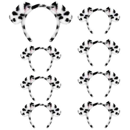 Beviliu Dalmatian Dog Ears Headband - 8 Pack Puppy Ear Hairband Fluffy Adult Dalmatian Costume for Halloween Dogs Party Cosplay Washing Makeup