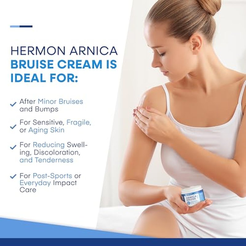 Hermon Arnica Bruise Cream Extra Strength: Fast-Acting for Bruising & Swelling on Thin Skin - High Strength Arnica Montana with Vitamins K, C & E?Hydrating Moisturizer for Face (4 oz(pack of 2))