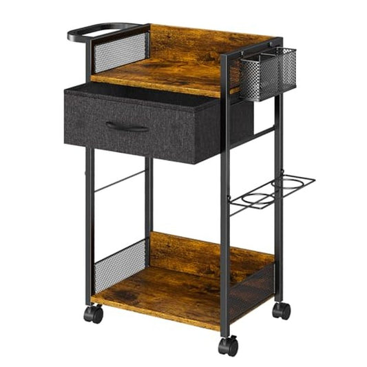 Salon Trolley Cart with Wheels, Mobile Hair Stylist Station with Metal Tool Holder & Basket, Rolling Barber Table with Fabric Drawer, Storage for Salon, Barbershop, Spa & Tattoo, Black