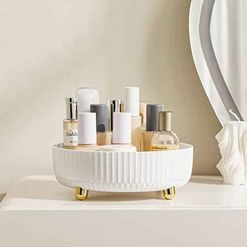 HBlife Makeup Organizer, 360 Degree Rotating Perfume Organizer, 8.6 Inches Large Capacity Lazy Susan for Bathroom Counter or Vanity, White