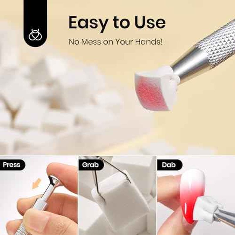 Beetles 150Pcs Soft Nail Sponges for Ombre, White Nail Sponge with Grabbing Pen, Blooming Nails Art Brushes, Gradient Manicure DIY Tools, Professional Accessories Supplies for Home and Salon Use