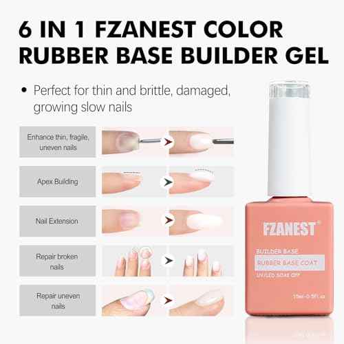 FZANEST Builder Gel for Nails, Milky White Gel Polish Rubber Base For Nails Strengthener Extension Apex Building Repair UV LED Color Base Nail Polish in Bottle