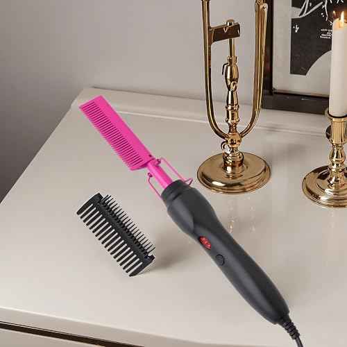 Hair Straightener, Electric Hot Comb Hair Straightener Brush with Ceramic Heater Surface, Fast Heating, Dual Voltage, Adjustable Temperature for Natural Black, Curly, Frizzy Hair & Beard