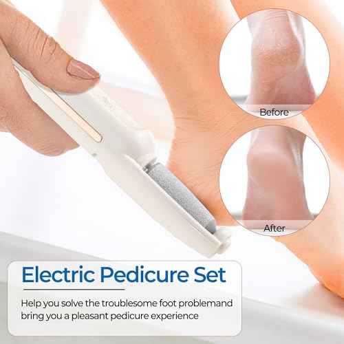 Electric Callus Remover for Feet, Rechargeable Waterproof Foot File with 2 Roller Heads, Cordless Pedicure Tool for Cracked Heels & Dead Skin