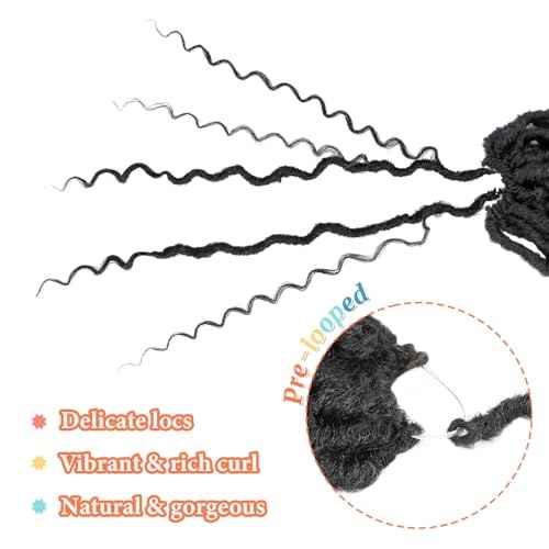 Goddess Locs Crochet Hair 12 Inch Faux Locs Crochet Hair 6 Packs Pre Looped Crochet Hair for Black Women, Boho Crochet Locs with Curly Ends 1B