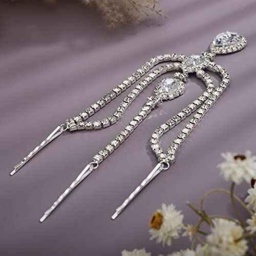 YERTTER Bohemian Full Silver Gold Rhinestone Chain Colorful Crystal HeadChain Clip Drop Pendant HeadPieces Forehead Headband Hair Accessories for Wedding Brides Party Prom Costume